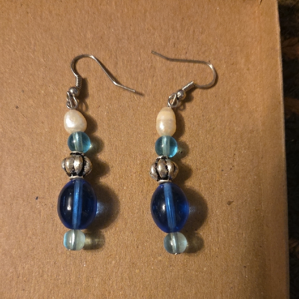 Blue and Silver Minimalist Dangle Earrings